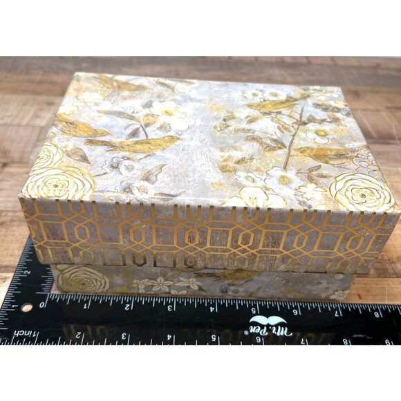 Decorative Floral Bird Storage Box With Geometric Gold Trim - Picture 6 of 8